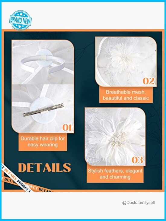 3-Piece Derby Fascinator Hat Set with Lace Gloves and Pearl Choker for Tea main image 5